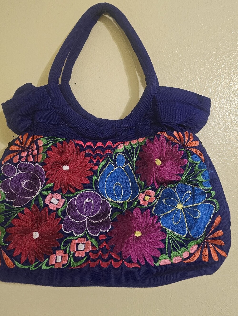 Handcrafted Navy Floral Embroidered Tote Bag
